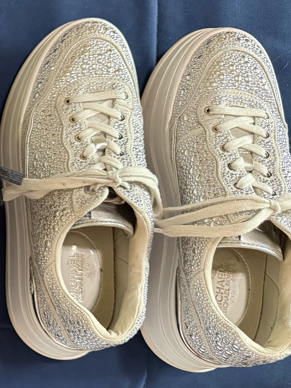 Michael Kors Women's Crystal-Embellished Platform Sneakers in Champagne